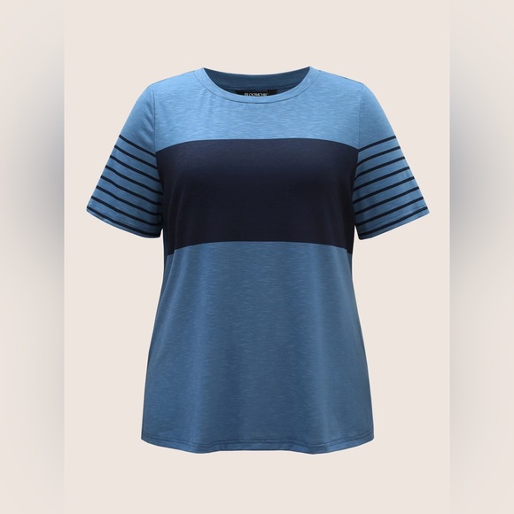 BloomChic | Striped Patch Work Contrast T-Shirt - Picture 6 of 7